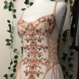Sheer Pink Floral Corset / Bodysuit